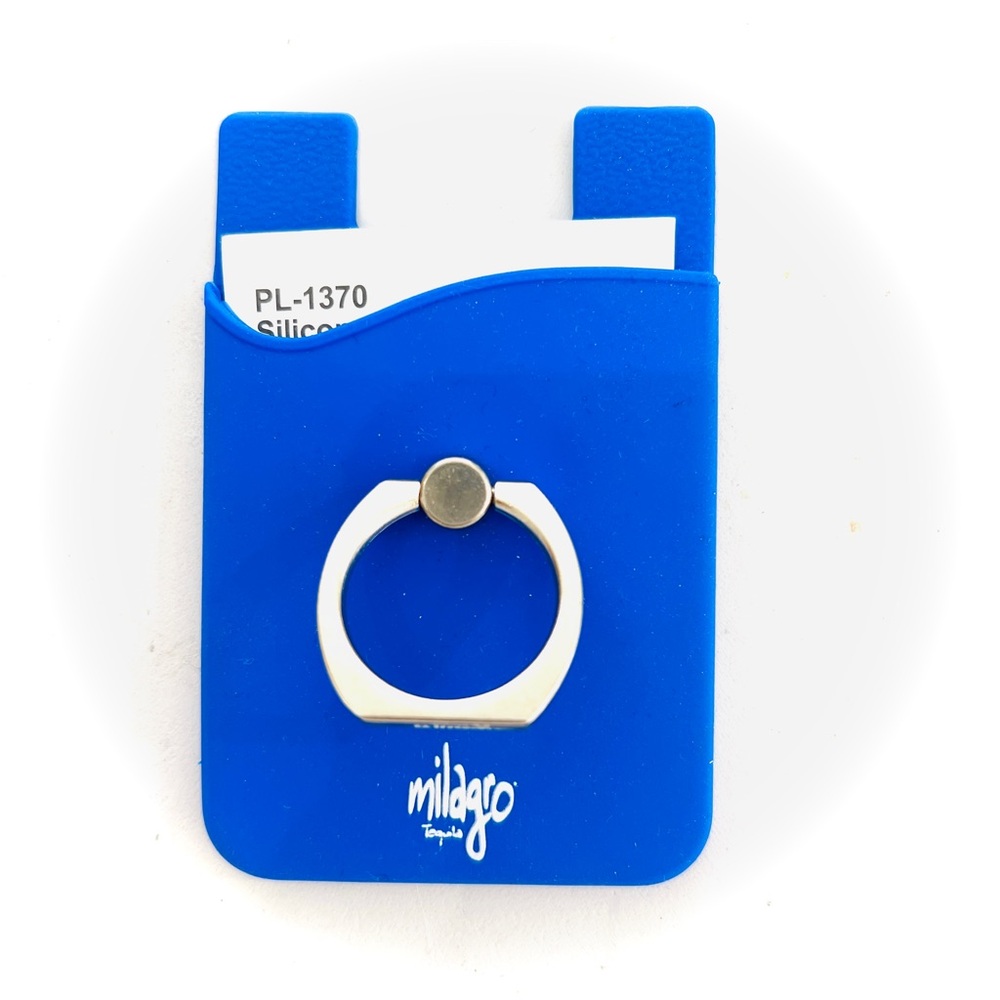 Milagro Blue Phone Wallet silicone card holder with metal Ring phone stand